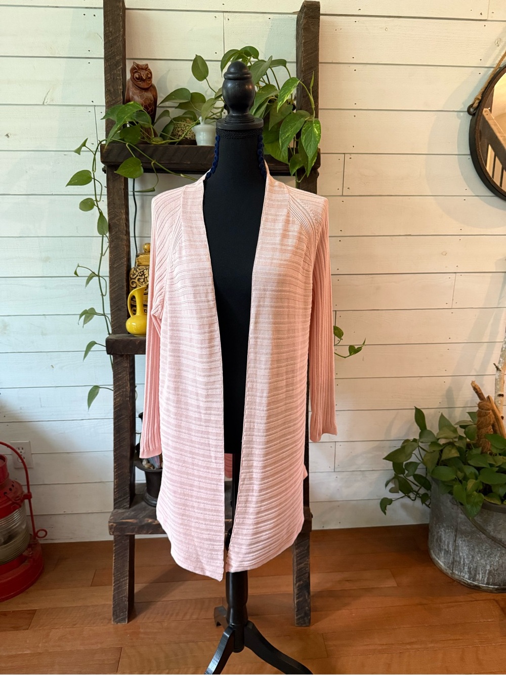 Talbots Pale Pink Open-Front Ribbed Cardigan - Picture 5 of 17